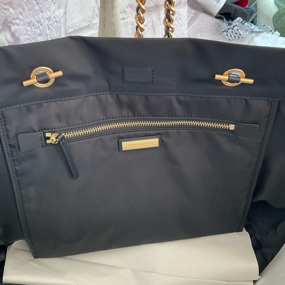 Tory Burch Ella Chain Black Nylon Tote Bag - Picture 12 of 13